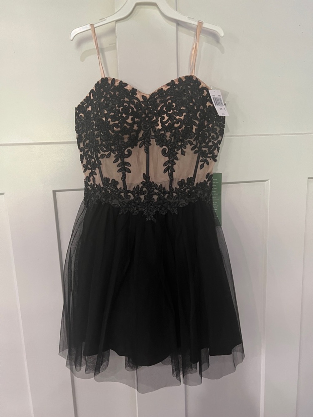 Strapless Black Lace Appliqué Tulle Dress